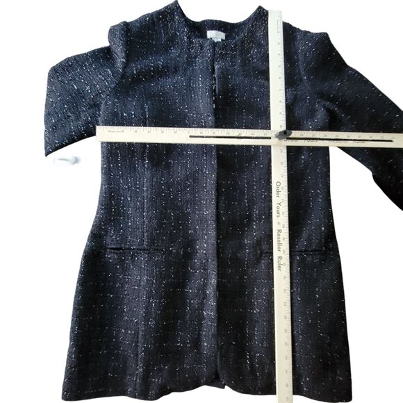 Chicos Black Tweed Open Front Jacket Tinsel Leopard Print Lining Size S 1 - Picture 12 of 16